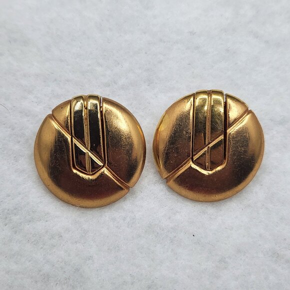 Vintage Napier Round Modernist Earrings Gold Tone 60s 70s Signed Retro - Picture 1 of 4